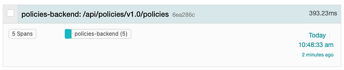 Trace that only shows spans from policies-backend