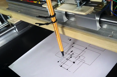 Snapshot of an earlier version of the plotter drawing some lines